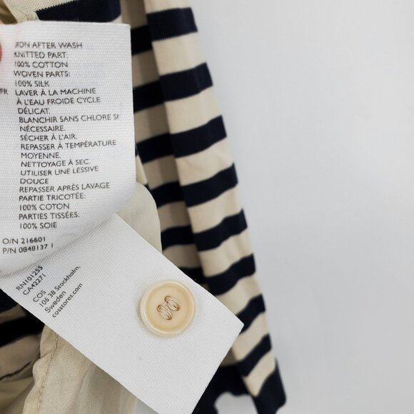 COS Silk Black and White Striped Mixed Media Long Sleeve Knit Sweater Medium - Picture 5 of 12